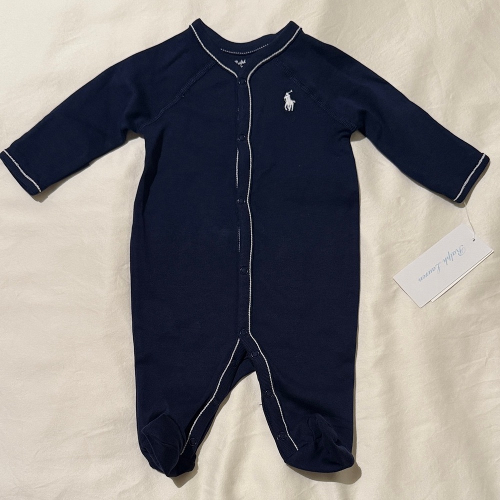 Polo by Ralph Lauren Navy Footed One-Piece with White Trim